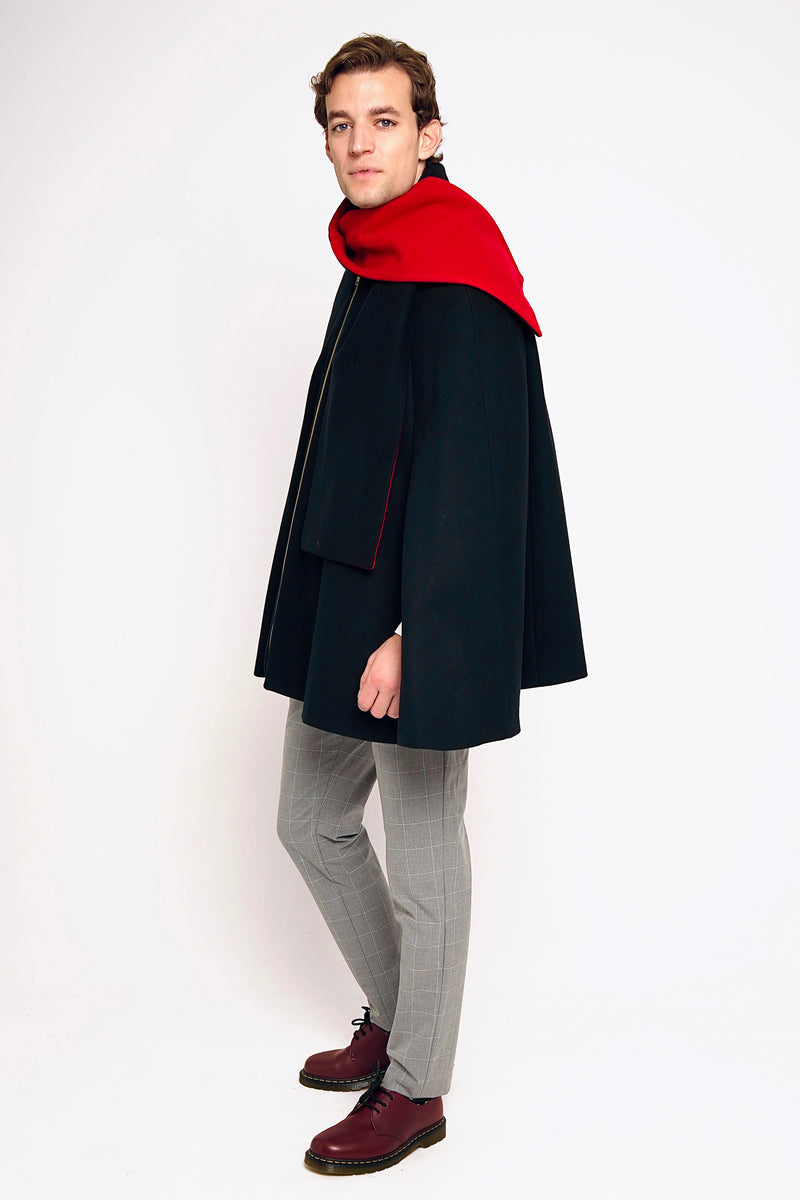 BYRON CAPE BLACK - RED SCARF