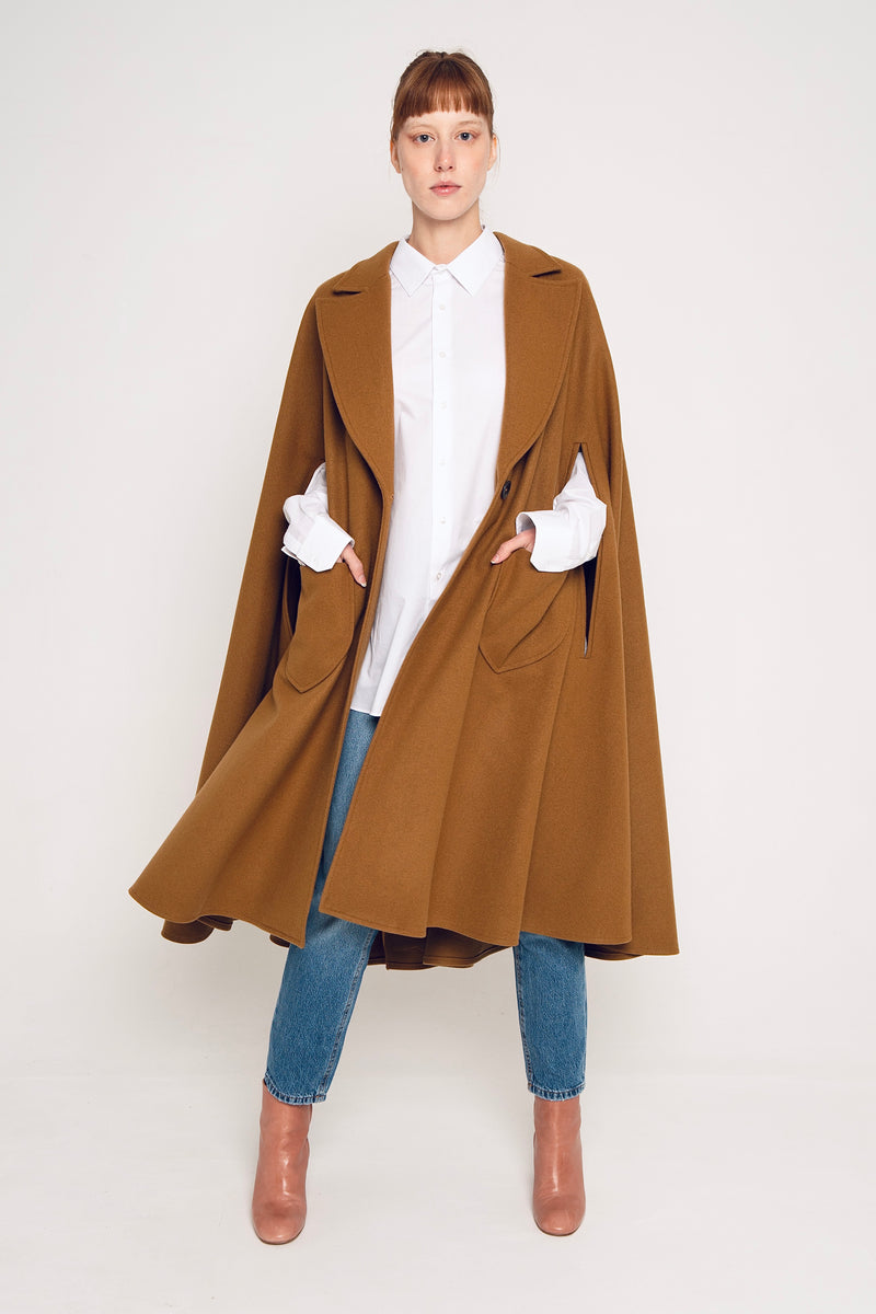 Camel cape blazer shop