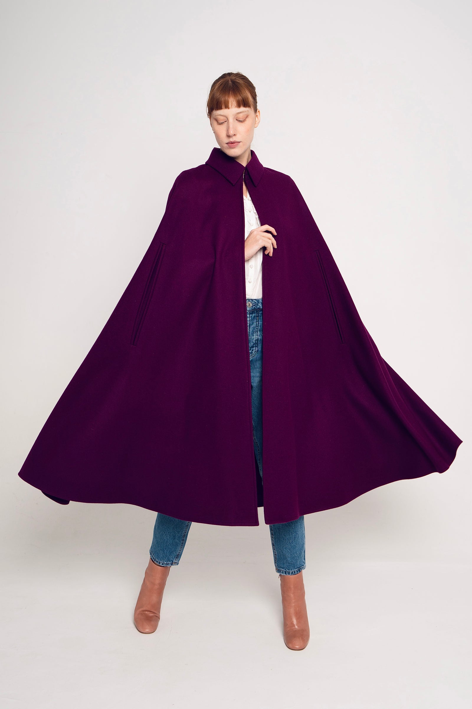 [LOW CLASSIC] / ☆ 24FW ALPACA WIDE COLLAR HALF COAT /PURPLE VICTORIA CAPE PURPLE