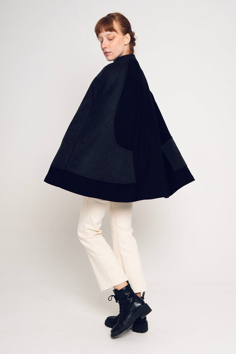 VANELOPE CAPE BLACK AND CHARCOAL