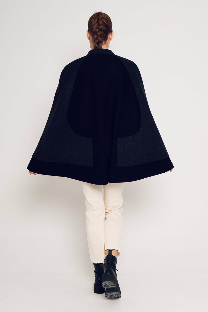 VANELOPE CAPE BLACK AND CHARCOAL