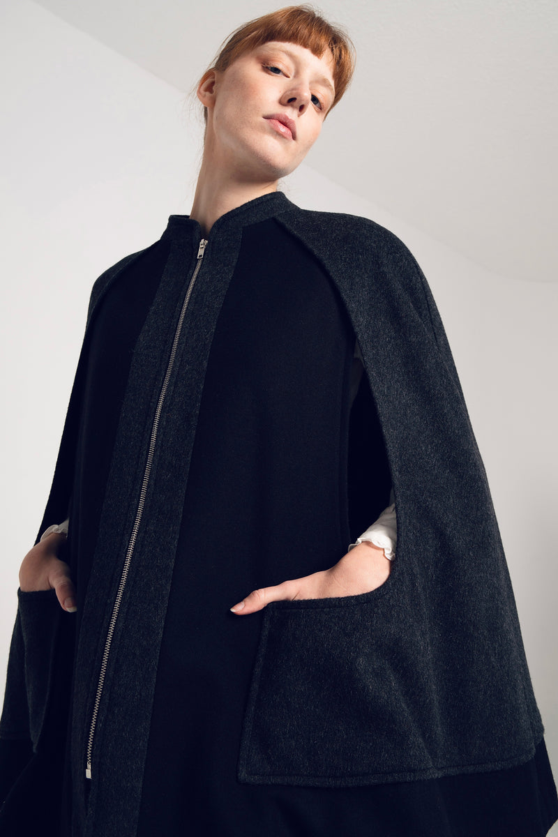 VANELOPE CAPE BLACK AND CHARCOAL