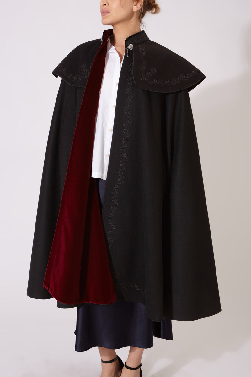 ヒ*キ様 PABLO VINCI Melton gown coat 黒M PABLO CLOAK LEAVES