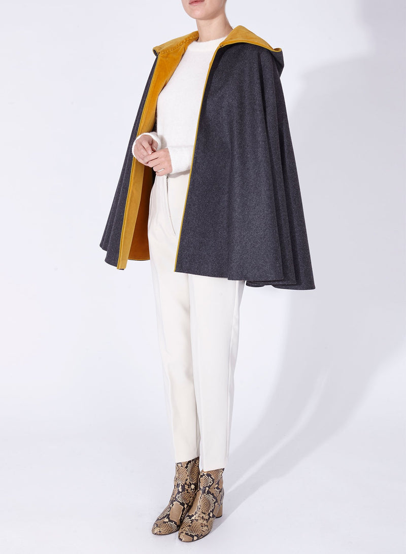 CHARLOTTE CAPE Grey - Yellow velvet