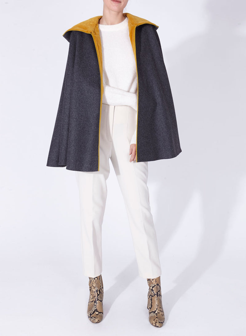 CHARLOTTE CAPE Grey - Yellow velvet